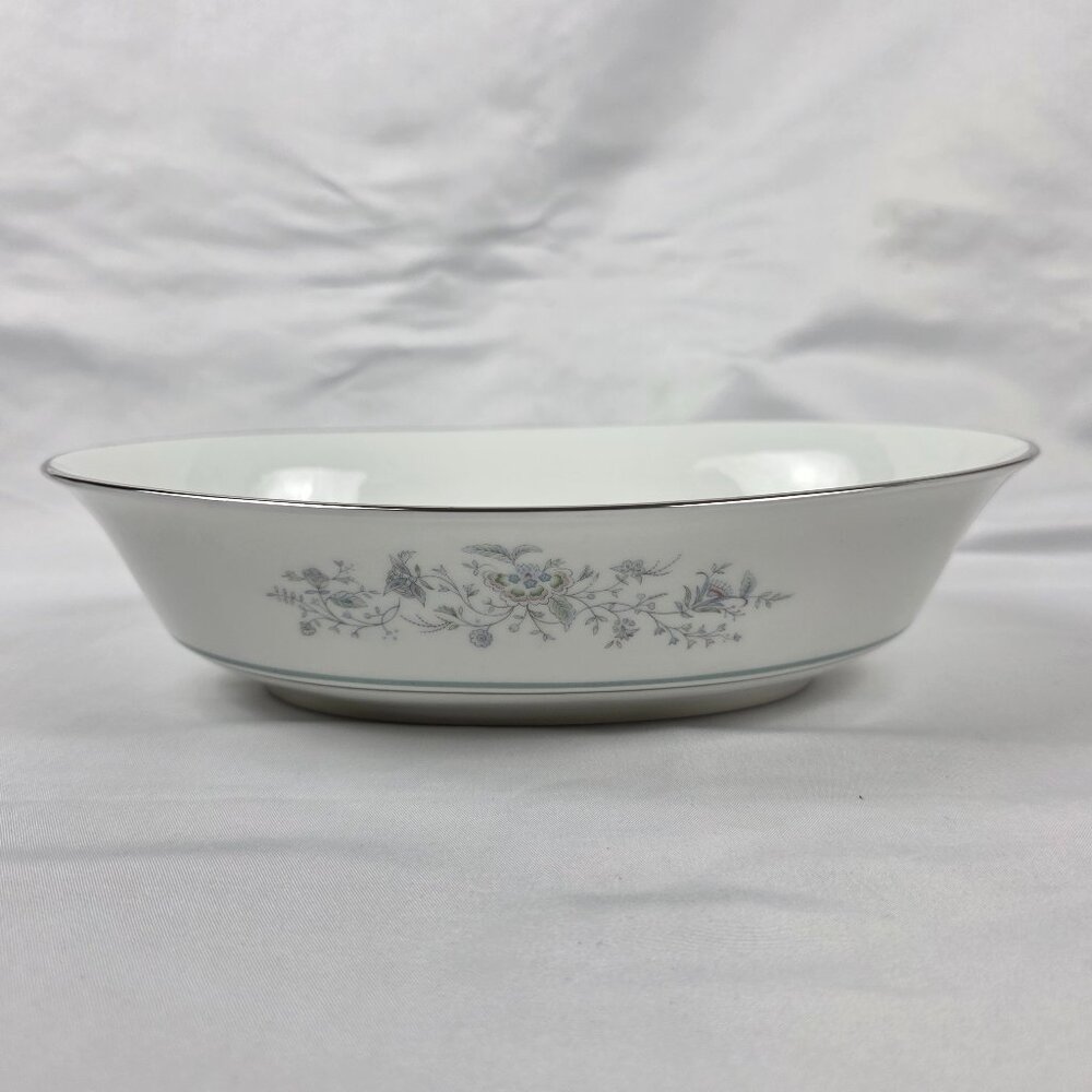 Oxford China Spring 10 Inch Oval Serving Bowl Multicolor Floral Rim Aqua Band